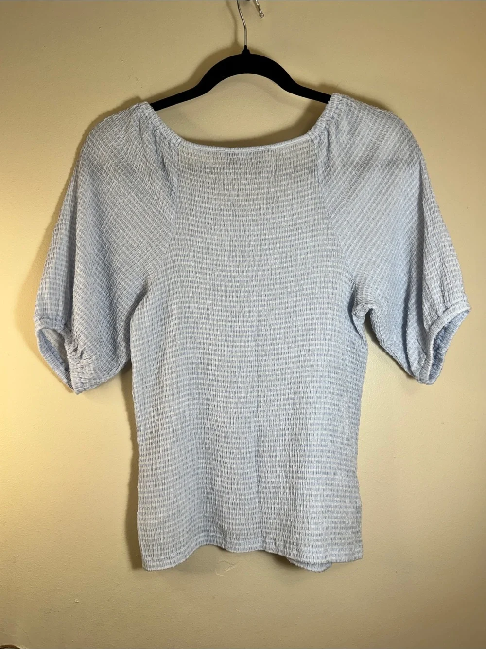 LOFT Pale Blue Textured Puff-Sleeve Top‎
